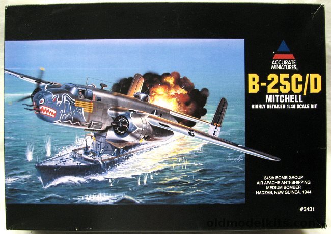 Accurate Miniatures 1/48 B-25C / B-25D Mitchell With Vacuform Canopy Set - 345th Bomb Group 'Dirty Dora' New Guinea 1944 or 7C North Africa - (B-25C/D), 3431 plastic model kit